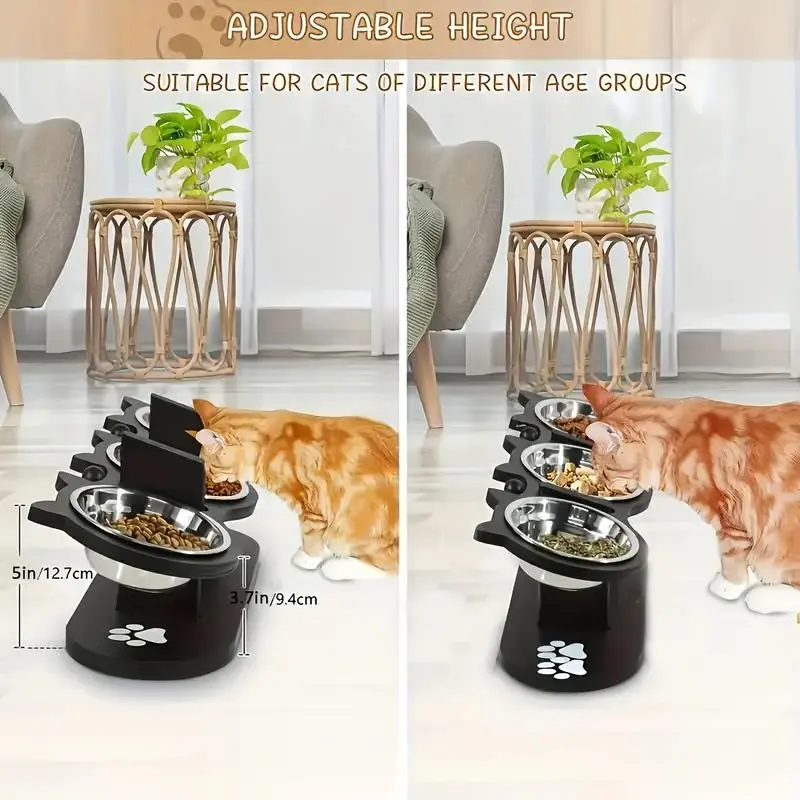 Adjustable 15° Tilted Cat Bowl, 1 Count Pet Feeding Bowl with 3 Counts Stainless Steel Bowl, Pet Feeding Supplies for Dogs & Cats 2