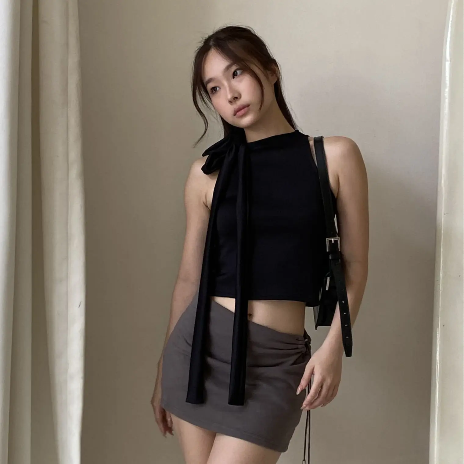 Seattle Bow Top | Nyre The Label | Tanktop Pita Wanita Fit Atasan Basic Cantik Crop Panjang