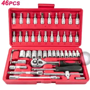 46PCS Set Alat Kunci Soket & Bit Set Alat Bengkel Profesional untuk Proyek DIY dan Profesional