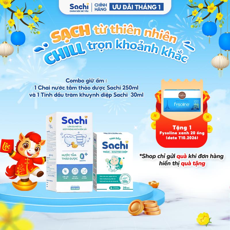  Combo Giữ Ấm Sachi Cho Bé Nước Tắm Thảo Dược 250ml & Tinh Dầu Tràm Khuynh Diệp 30ml An Toàn Cho Trẻ Sơ Sinh 