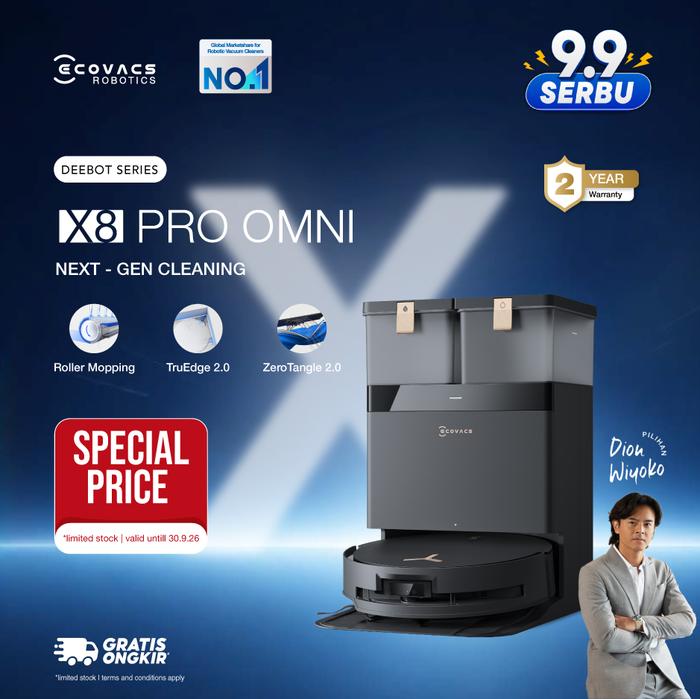 Gambar [Trusted Worldwide] Ecovacs DEEBOT X8 PRO OMNI Robot Vacuum Cleaner Sapu Vacum Pel Vakum Mop | OZMO ROLLER Instant Self-Washing Mopping | 75℃ Hot Water Mop Washing dari Ecovacs Indonesia Kota Tangerang Tokopedia