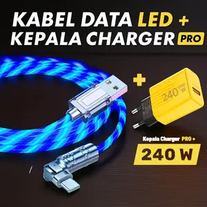 kabel data LED + kepala charger pro 240w 1 usb Kabel Data Type C LED Rotasi 180° Kabel Tipe c Micro USB iOS Lightning  1 meter gaming streamer Kabel casan dengan Adaptor 240W Rotasi Putar Kabel data LED 1 meter Kabel Data LED For Micro USB WARNA WARNI