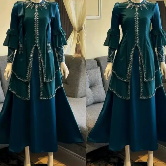 Stelan melayu mewah elegan fashion emerald blue variasi payet diamond glamour look womens hijab