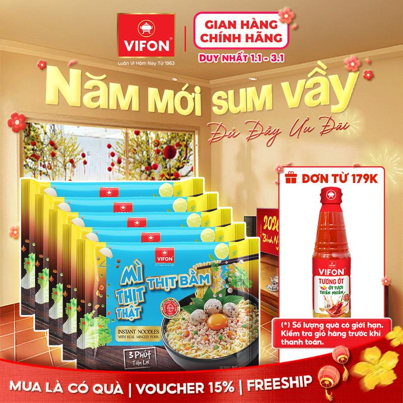   VOUCHER HOT 15%  Set 5  Set 10 Gói Mì Thịt Thật Mì Thịt Bằm  Mì Bò Cay  Mì Riêu Cua VIFON 90gr gói 