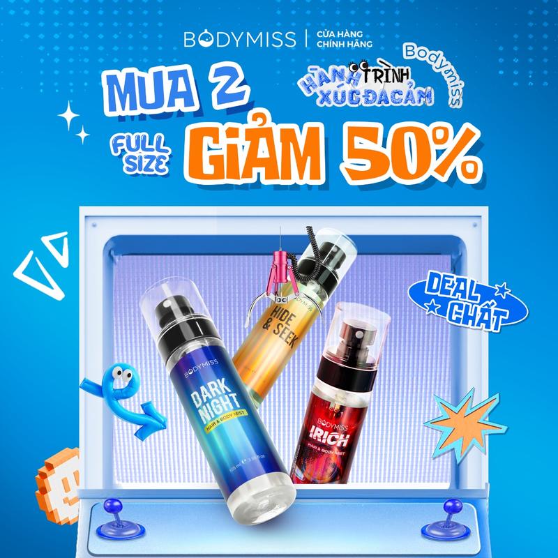 MUA 2 GIẢM 50% Body Mist Cho Nam Thơm Lâu BODYMISS Chính Hãng - Body Mist Quốc Dân Học Sinh Sinh Viên - Xịt Thơm Body Nam Dark Night - Nước Hoa Nữ Mùa Đông Thơm Lâu Unisex Perfume Cosmetic Hair Mist