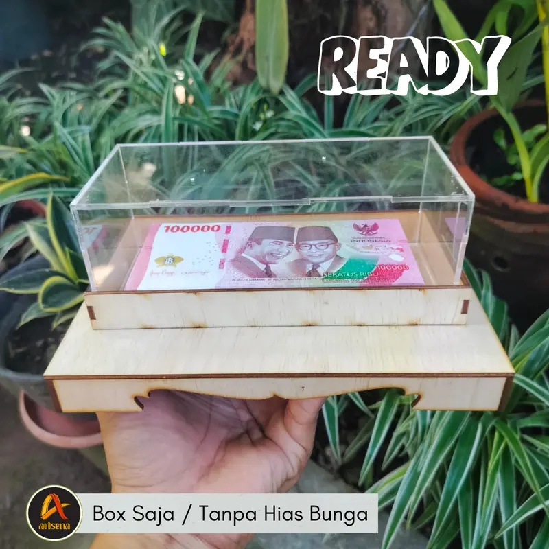 Box Mahar Uang Seserahan desain Rustic Tutup Akrilik Bisa Pakai Nama Mempelai / Kotak Mahar Bunga Rustic Gold 4