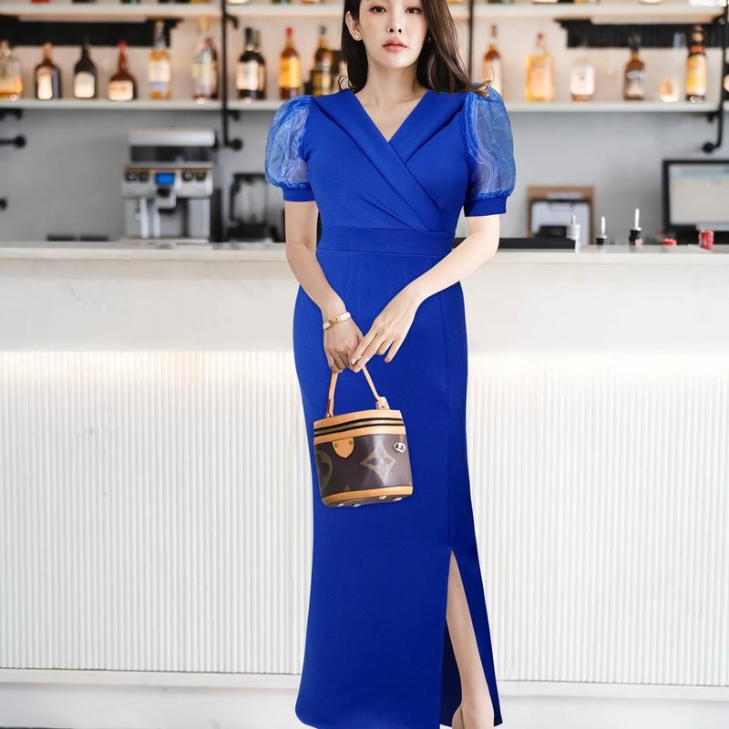 Joanne Fashion - Dress Panjang Wanita Mewah Casual Formal Kekinian Korean Style Bahan Scuba Lembut Premium Terbaru (2712) 1