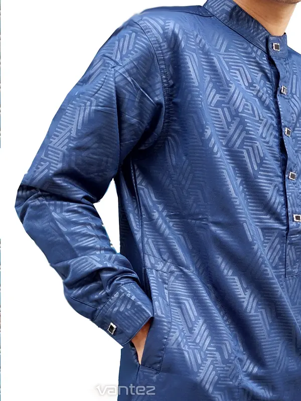 Baju Koko Embos Dewasa Model Kekinian Lengan Panjang Jubah Pria dengan Saku dalam - Kurta Katun 4
