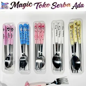 Magic Toko Serba Ada Alat Makan Set H937 Sendok Garpu Sumpit Stainless Steel Peralatan Makan Plus Box Karakter Anak Sanrio Bahan Berkualitas Tahan Lama Anti Karat