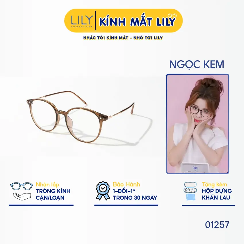 01257 - Kính mắt tròn to Ngọc Kem đeo LILYEYEWEAR thanh mảnh nhẹ nhàng thiết kế thời trang