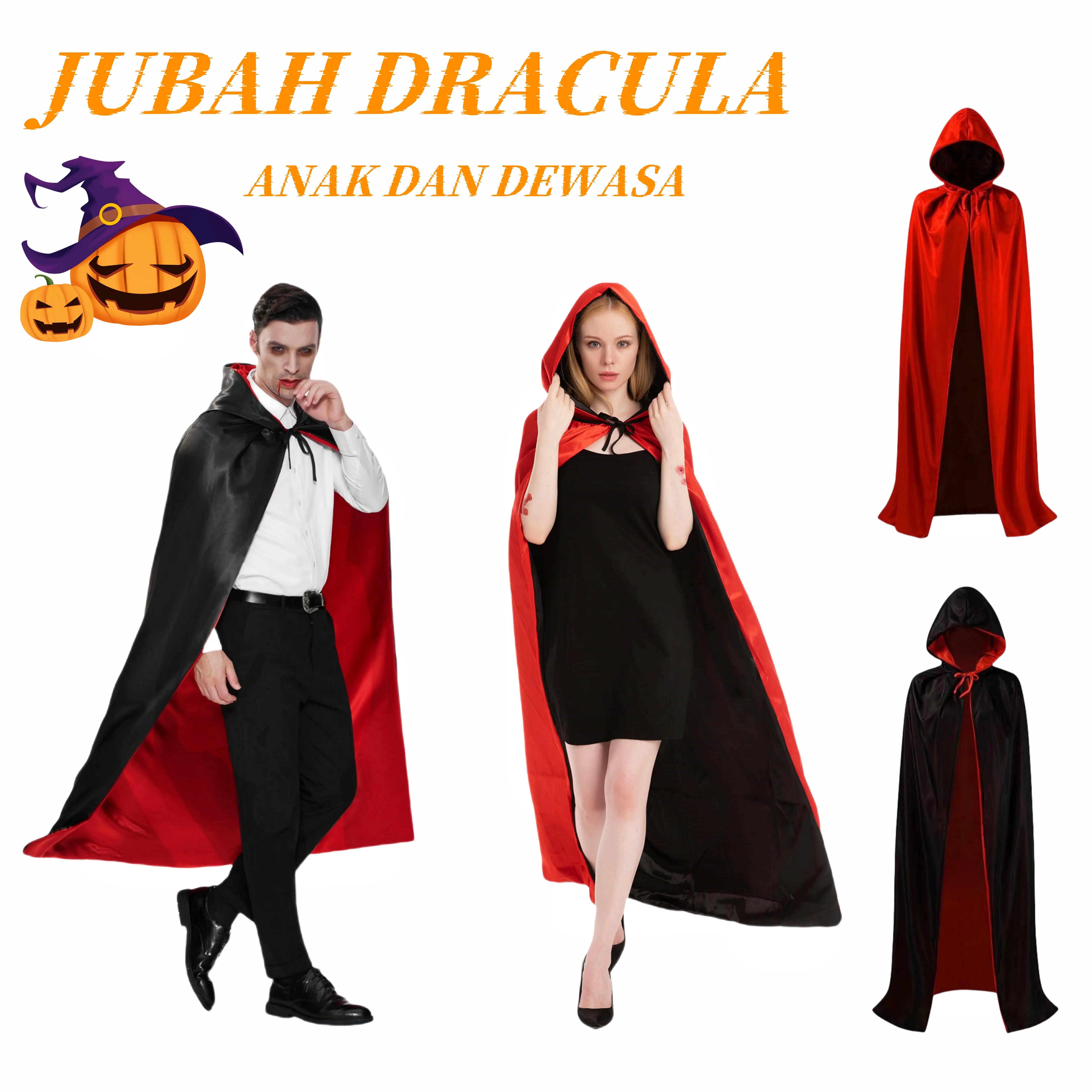 Kostum Halloween untuk orang dewasa dan anak-anak jubah hitam jubah penyihir jubah kostum cosplay vampir kematian kostum pertunjukan