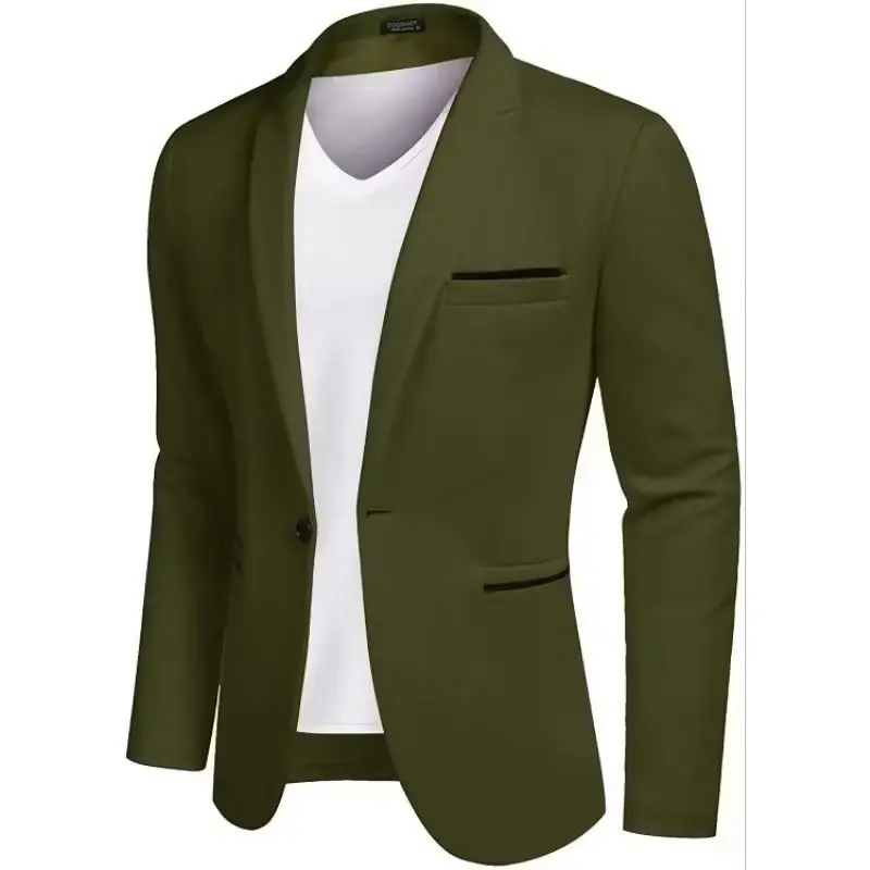 Blazer Casual Pria Style Korea - Jaket Formal Panjang Hitam Slim Fit - Cardigan, Kantor, Dewasa, Pria Keren Semi Cowok Kerja Putih 4