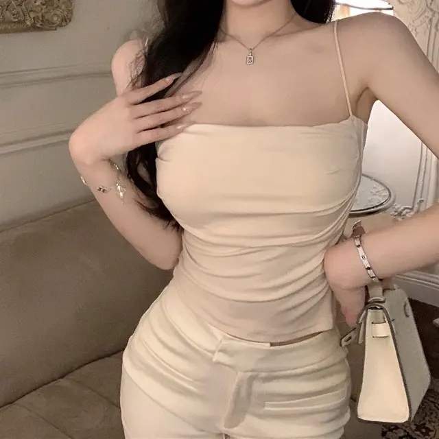 Mira&Joy Ruched Padded Camisole in Beige