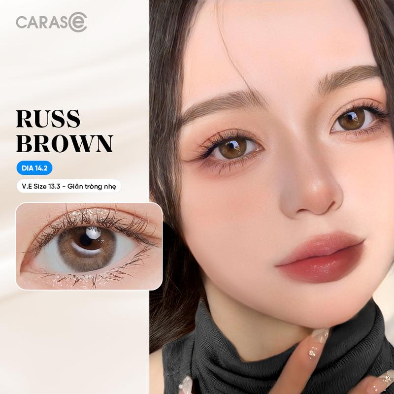 1 chiếc Kính áp tròng khoá ẩm 12H 1 Tháng CARASE Lens cận màu nâu RUSS BROWN Nữ