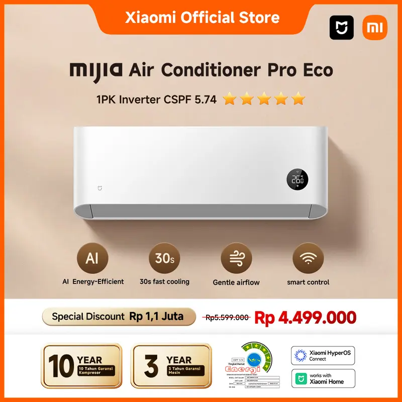 [No Installation] Xiaomi Mijia AC 1 PK Low Watt pendingin ruangan  Inverter Air Conditioner| Smart Control | Quick Cooling [Official Store]  Pro Eco 5-Star 1