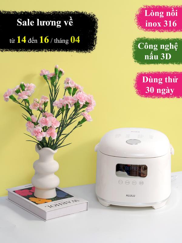 Nồi cơm điện lòng inox ALULU, Dung tích 1.2L, Nấu được 8 - 10 bát cơm