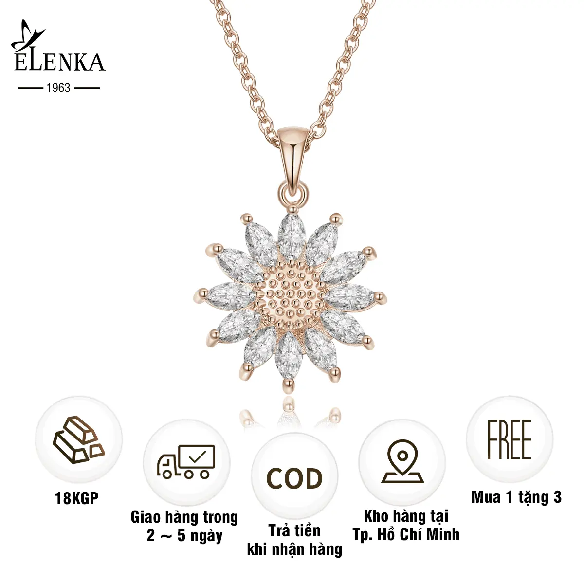 ELENKA - Vòng Cổ Mạ Vàng 18K, Đính Đá Hình Hoa Hướng Dương, Dành Cho Nữ