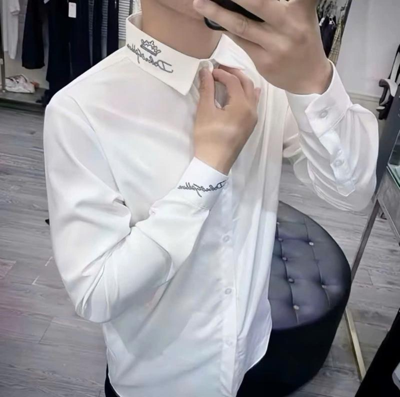 Áo sơ mi nam nữ tay dài phối họa tiết trắng Đen vải dày dặn thoáng mát Menswear Shirt