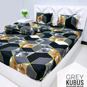Sprei 90x200 100x200 120x200 140x200 160x200 180x200 200x200 Katun Motif Estetik Set Sarung Bantal Guling tali Karet Sudut King