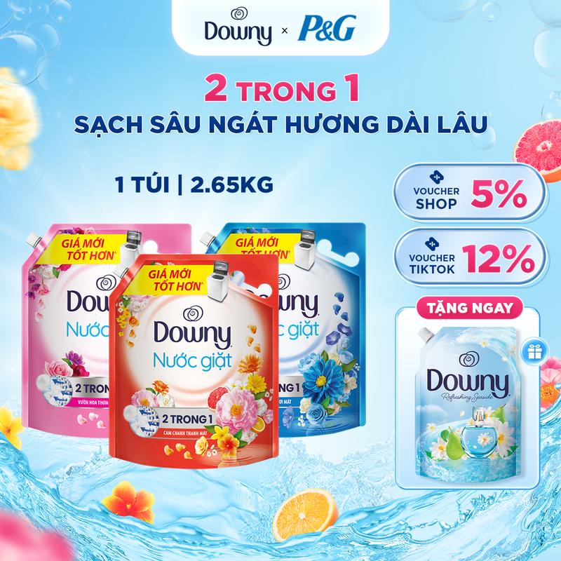 [Mua 1 tặng 1] Nước giặt Downy 2in1 Làm Sạch túi 2.65kg các mùi hương tặng Nước xả Nước xả vải Downy nước hoa thơm ngát nhiều mùi hương 1L