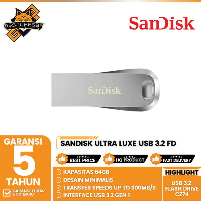 Gambar SanDisk Ultra Luxe USB 3.2 Flash Drive CZ74 64GB (SDCZ74-064G-G46) dari GGSTORESBY Kota Surabaya Tokopedia