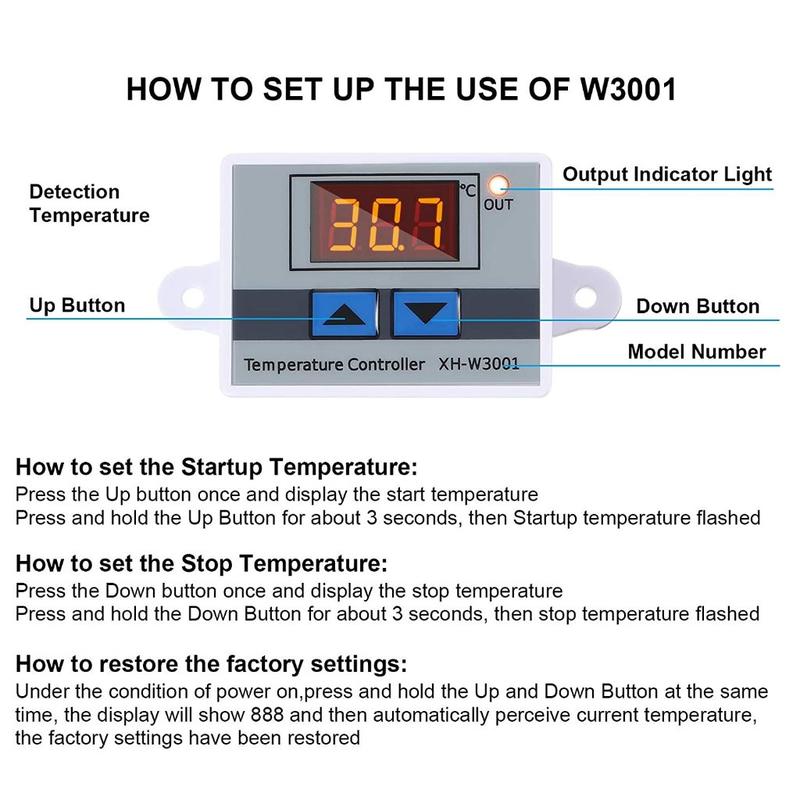 Termostat Digital XH-W3001 Pengatur Suhu Panas Alat Penetas Telur 220V / Thermostat Termostat Digital Termometer Gea Mesin Tetas Telur Full Otomatis Penetas Telur Otomatis 3