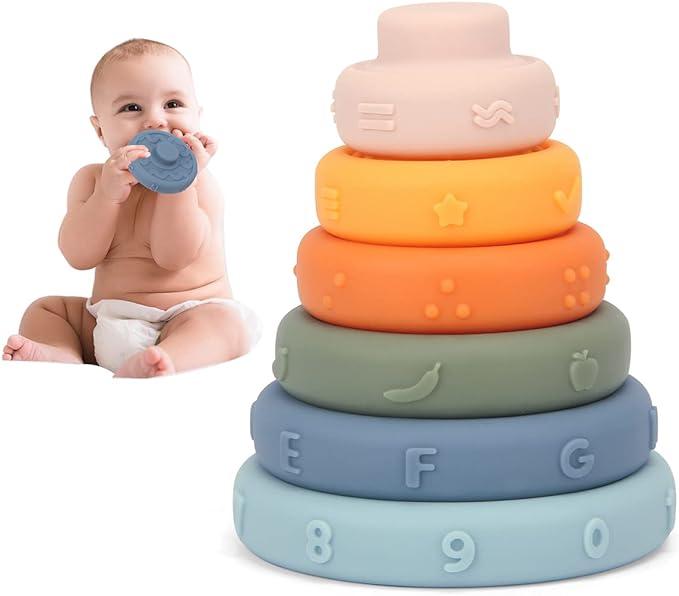 Nested Rings Fidget Toy 6PCS Baby Stacking Nesting Rings Toy,Soft Building Circle Squeeze ...