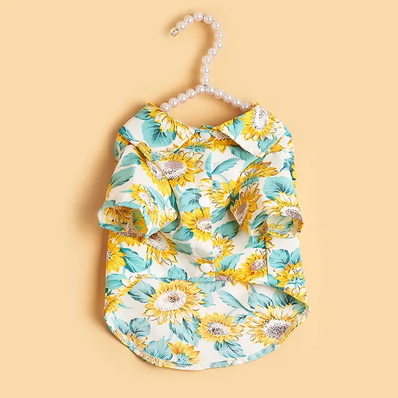Quần Áo Cho Thú Cưng Mùa Hè, JINGDINGTAI, Cho Mèo Và Chó Teddy Mỏng, Áo Sơ Mi, In Hoa Hướng Dương, Phong Cách Thường Ngày 6