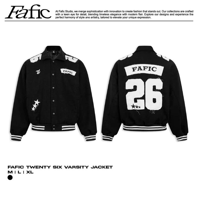  Áo khoác VARSITY BOXY NAM NỮ FULL HÌNH THÊU 26 FAFIC STUDIO  FULL DẠ  BOMBER JACKET DẠ 2 LỚP form rộng 