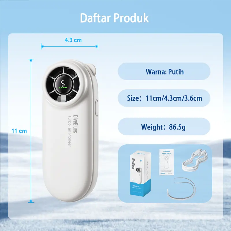 Diveblues Kipas Angin Mini Turbo Strong Portable Rechargeable Fan-5 Speed 14500RPM Digital Display Adjustable Turbo kipas High-speed Turbo kipas tangan 2000mAh tangan untuk olahraga luar ruangan dan pendinginan cepat Led kipas angin portable mini 8