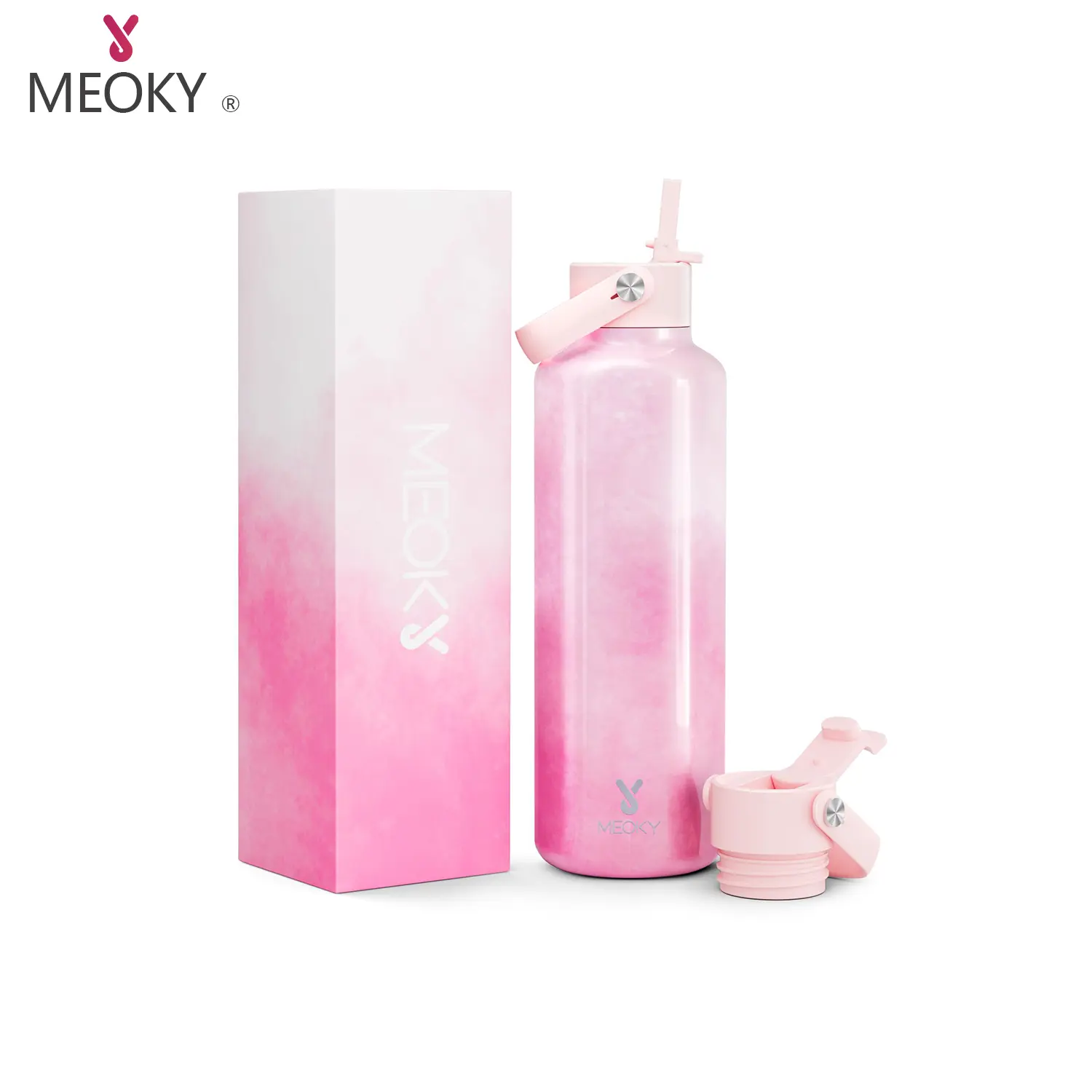 MeokyBotol Minum Tahan Suhu: Botol Minum Baja Tahan Karat 24 oz (760 ml) dengan Sedotan dan Tutup Lipat untuk Kegiatan Kerja atau Olahraga