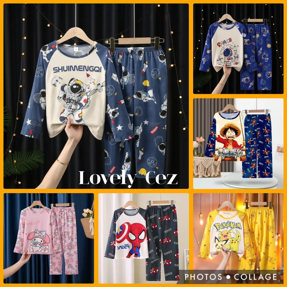 Piyama Anak Baju Tidur Anak Laki Laki Karakter Lucu Lengan Panjang Umur 4-13Thn