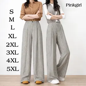 Pinkgirl Celana Kulot Wanita High Waist Wide Leg Stripe Korea Style Motif Garis Vertikal Bahan Ringan Nyaman Cocok untuk Harian dan Traveling