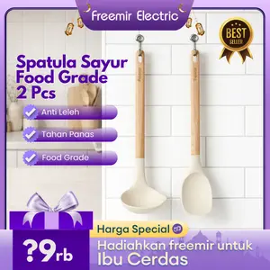 freemir Spatula Masak + Spatula Sayur Silikon Kayu Sintesis Anti Leleh Tahan Panas Food Grade Kitchenware Premium