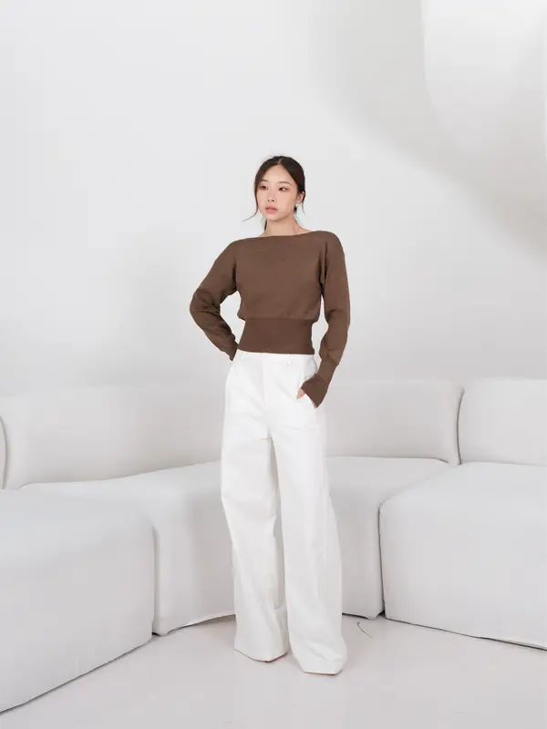 Kiyorawears - Yuki Knit Long Sleeve Top / One Shoulder Wanita / Sweater Knit / Atasan Wanita Kekinian / Atasan Rajut / Blouse Lengan Panjang / Blouse Wanita / Off Shoulder Top / Atasan Basic Rajut / Korean Style 2