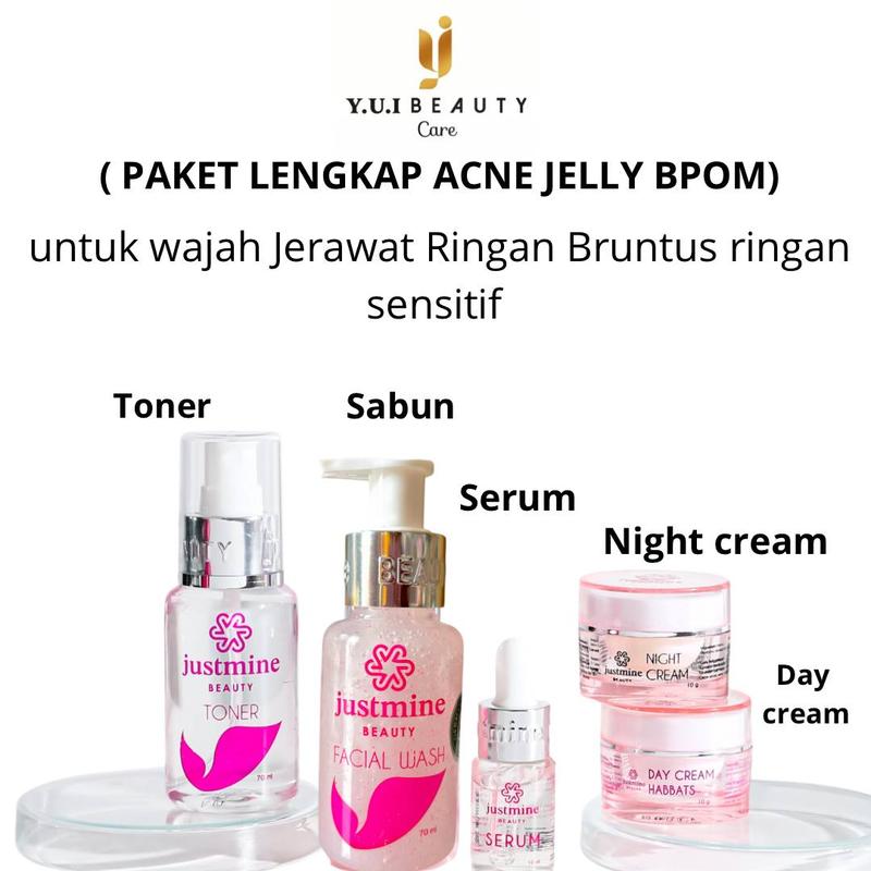 Justmine Beauty Skincare Wajah Glowing All Paket Perawatan wajah Berjerawat Mengencangkan Facial Mencerahkan Kusam Hitam Kosmetik 3