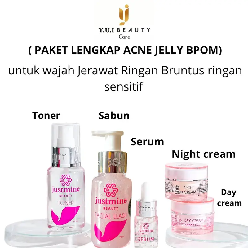 Justmine Beauty Skincare Wajah Glowing All Paket Perawatan wajah Berjerawat Mengencangkan Facial Mencerahkan Kusam Hitam Kosmetik 2