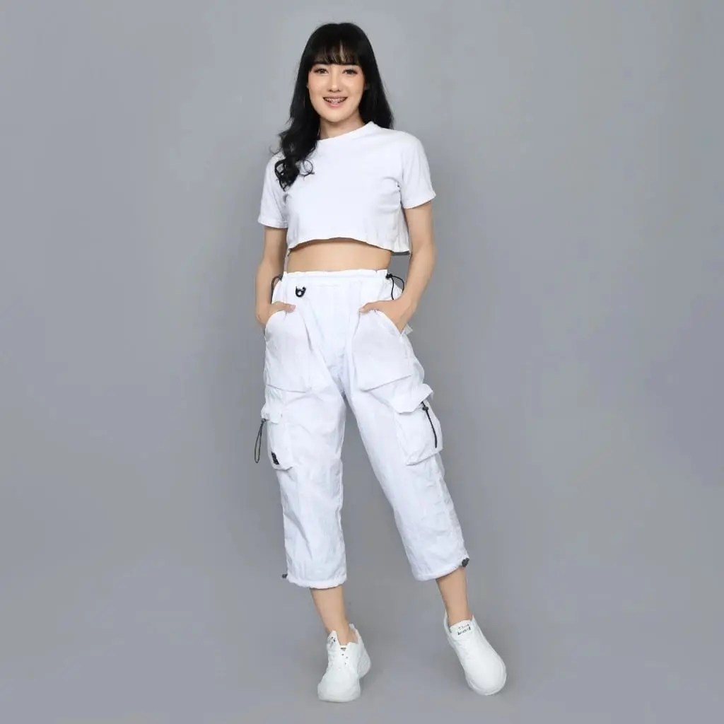 Bootloop - Parasut Cargo White - Celana Cargo Parasut 7/8 Wanita