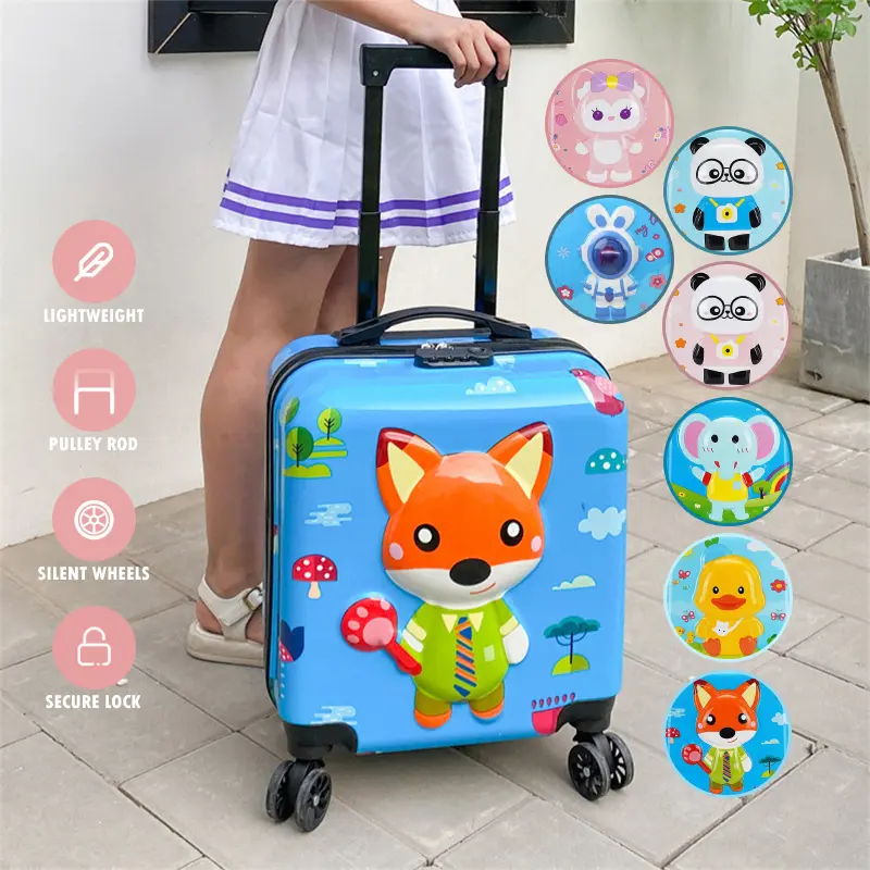 Cutiehaus 18 Inch Childrens Travel Luggage Universal Wheel Suitcase 3D Cartoon Trolley Case With Security Lock