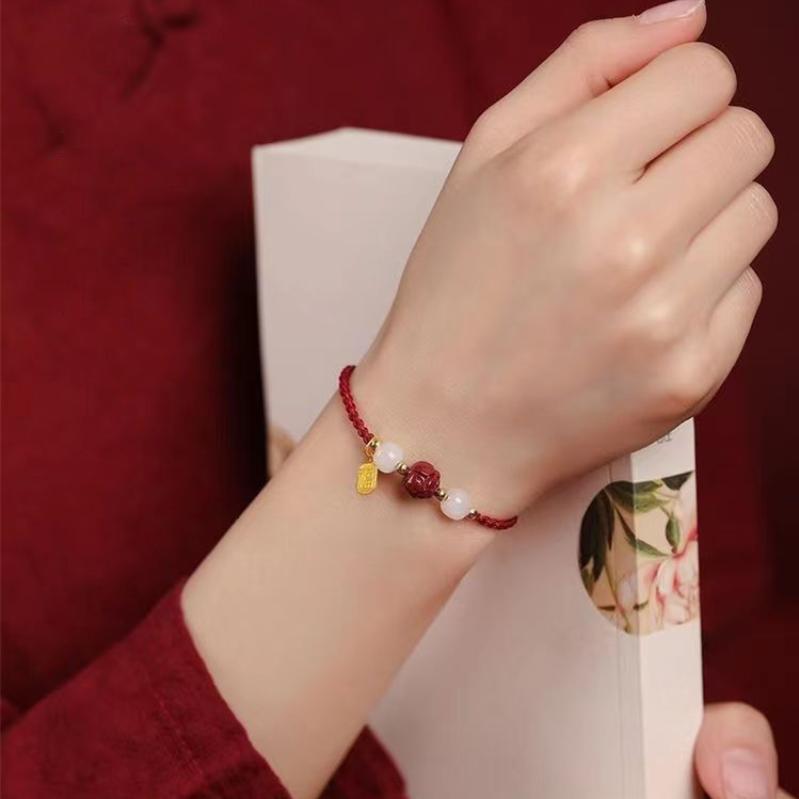 Product Introduction of Lucky Blessing Red Rope Bead Fu Charm Bracelets For Women 3