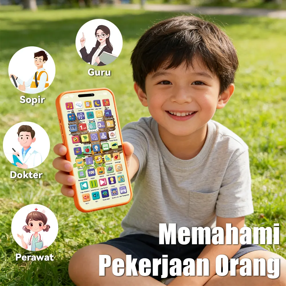 Mainan anak-anak Mainan edukatif 45 tombol 17pro untuk anak-anak — ponsel dengan musik dan lampu lebih dari 10.000 konten (cerita dan lagu dalam bahasa Inggris dan Indonesia) membantu belajar berbicara cocok untuk anak usia 1–6 tahun