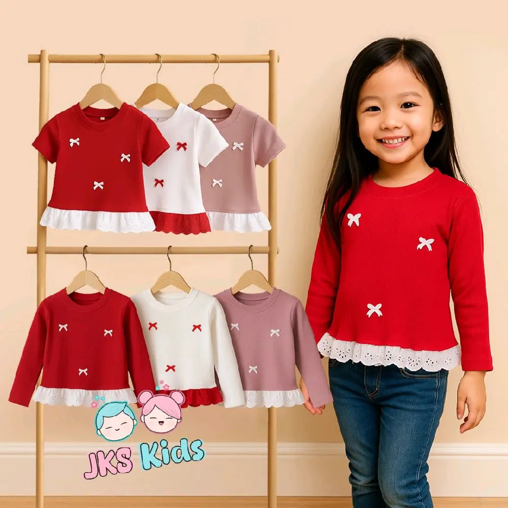BAJU ANAK PEREMPUAN ATASAN KNIT KEMERDEKAAN MOTIF PITA