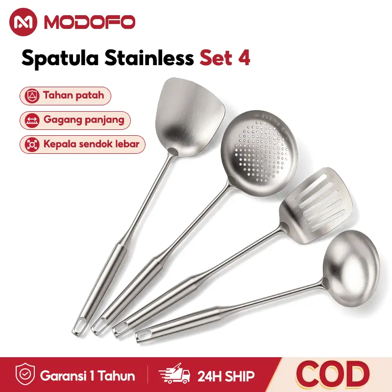 MODOFO Spatula Stainless Set Alat Masak 2 Pcs Sendok Sayur Stainless Tebal Sendok Sayur Tahan Suhu Tinggi Yang Diperpanjang Satu Set Alat Masak ORI