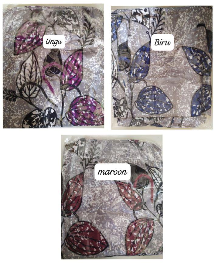 DAPAT! 2 DASTER BAHAN LEMBUT/ Yukensi Jumbo Grey - Gaun Batik Wanita Elegan dengan Motif Daun dan Warna Abu-abu