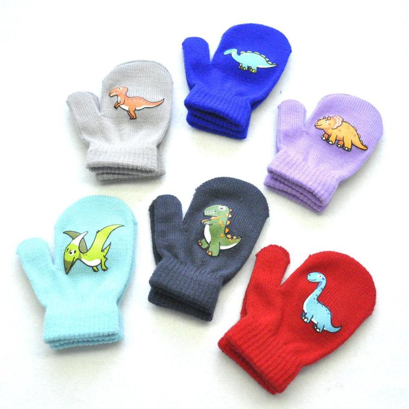 Product Introduction of New Winter Outdoor Knitted Baby Gloves For 1-3Y Children Pupil Student Cute Dinosaur Full Finger Mittens Autumn Warmer Hand 23