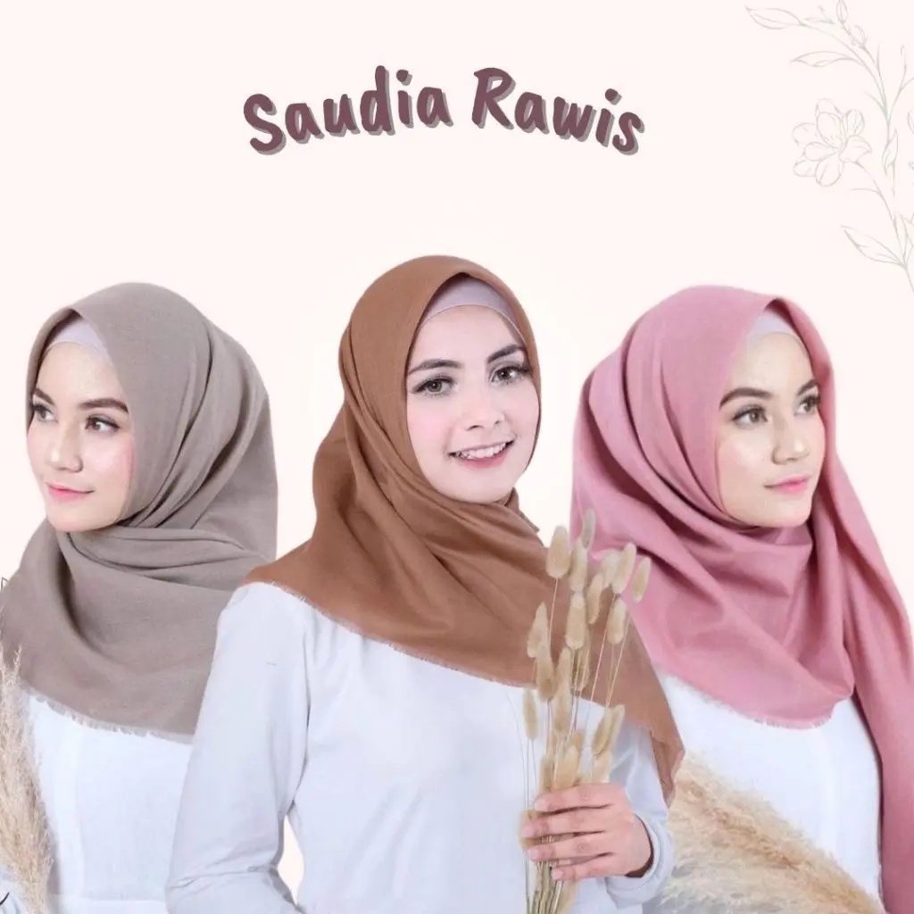 Jilbab Segiempat Saudia Rawis Empat Katun Kerudung Muslim Wanita Basic