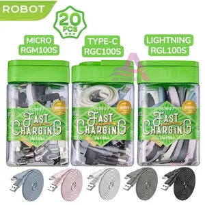 (isi 20/Toples) ROBOT Kabel Data Fast Charging 2.4A Usb Micro/ Type C/ Lightning Per Toples 20pcs RGM/RGC/RGL