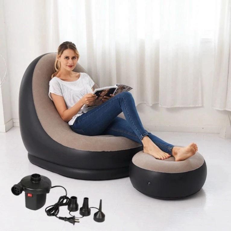 Bộ Ghế Lười Tựa Lưng Bơm Hơi, Bọc Nhung Mềm Mại 2