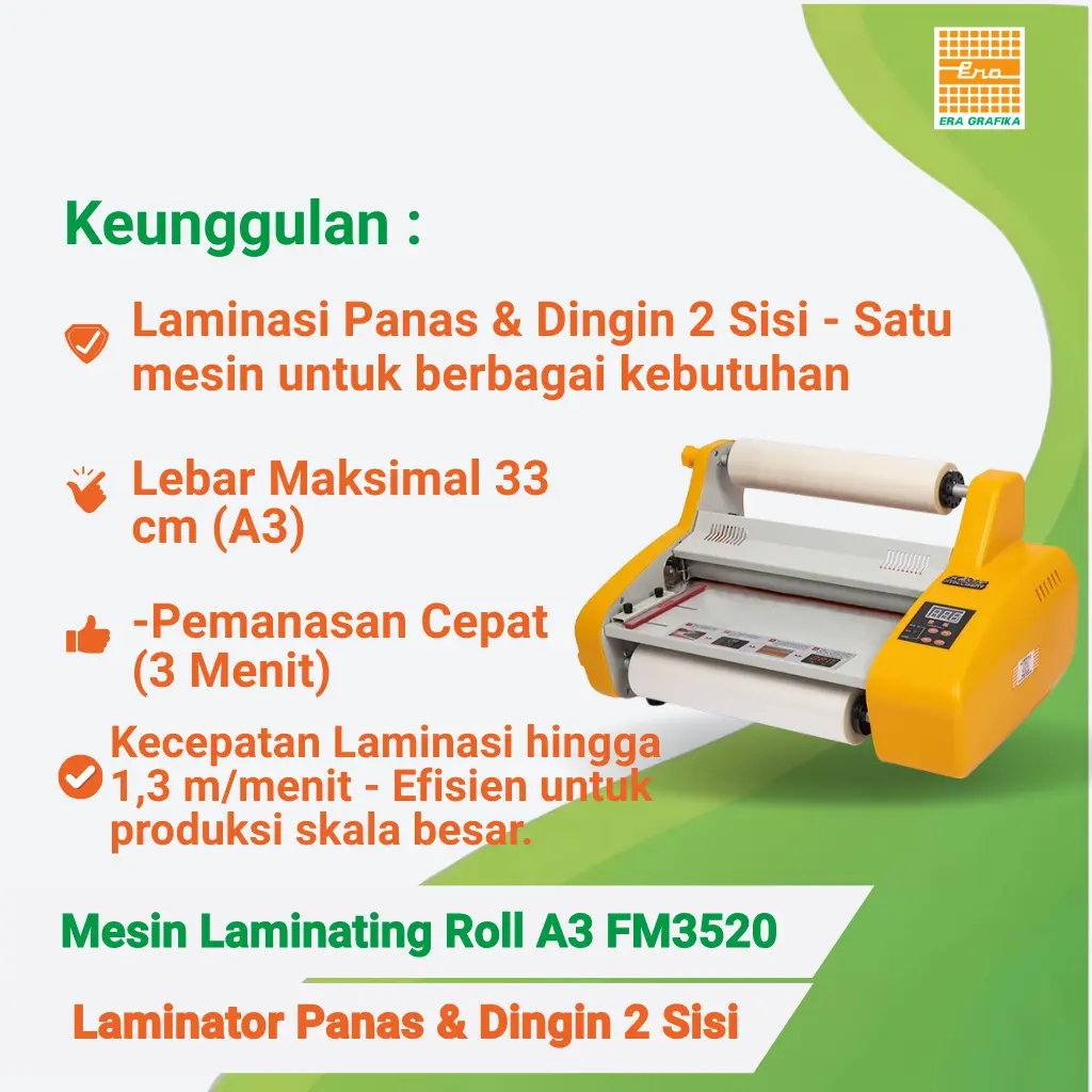 [Era Grafika] Mesin Laminating Roll A3 FM3520 | Laminator Panas & Dingin 2 Sisi