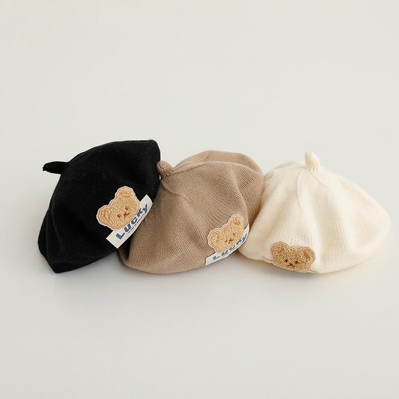 Mũ Nồi Dệt Kim, Thiết Kế Gấu Nhỏ Dễ Thương, Cho Trẻ Em, Thích Hợp Cho Mùa Thu Và Mùa Đông, Sử Dụng Ngoài Trời, Giữ Ấm, Thích Hợp Cho Bé Gái, Lý Tưởng Để Chụp Ảnh, Làm Bằng Len, Cũng Thích Hợp Làm Mũ Nghệ Sĩ